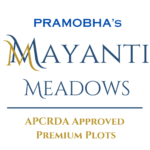 Logo Mayanti Meadows by Pramobha Projects. AP CRDA Approved Layout in Godavarru, Kankipadu Mandal, Vijayawada.
