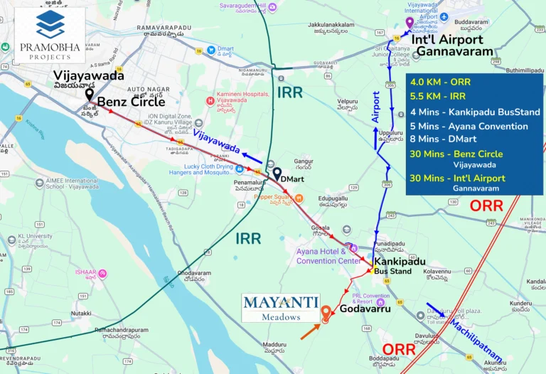Location of Mayanti Meadows from Benz Circle Vijayawada