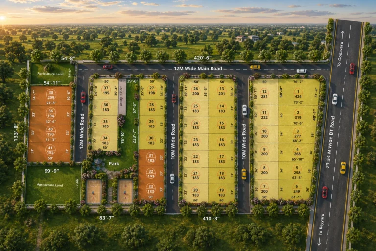 AP CRDA Approved Mayanti Meadows open plots Layout by Pramobha Projects.